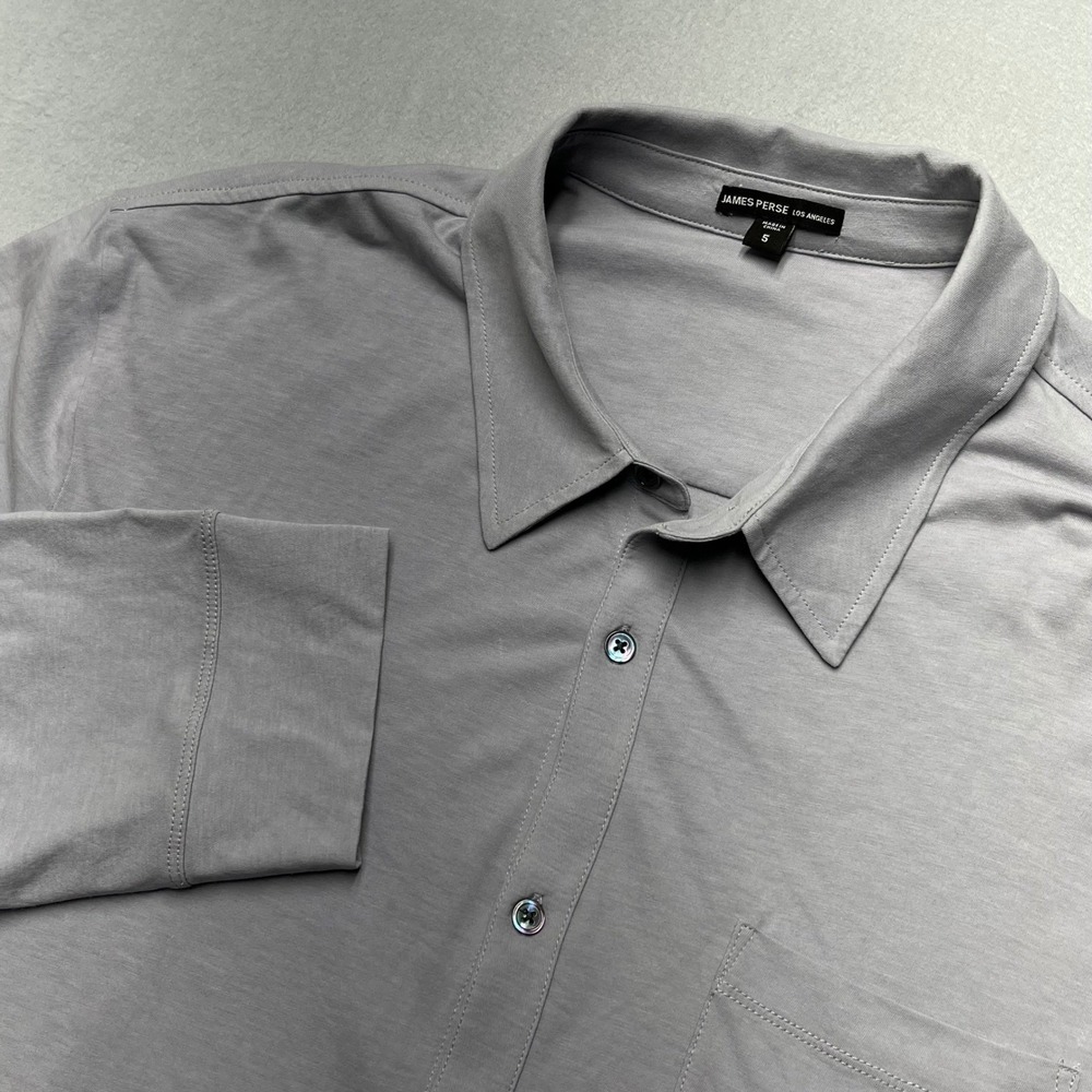 James Perse Clean Finish Jersey Men Gray Cotton Long Sleeve Button Shirt 5 95330